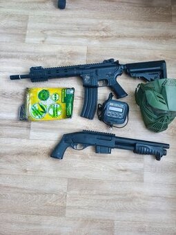 Airsoft zbraň M4 celokov elektrická+manuální brokovnice