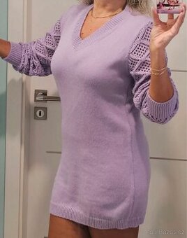 Fialové elegantní úpletové šaty L/XL - nové