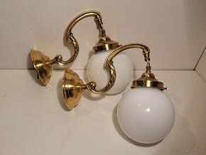 secesní mosazná lampa, lampička, bílý širm až 2 ks - 1