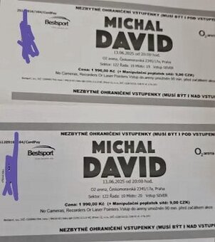13.6 prodám 2 lístky na Michala Davida v 02 aréně
