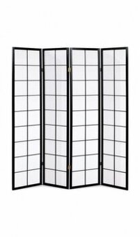 4 dílný dřevěný paravan bílý, černý