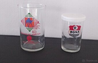 Dvě retro skleničky od hořčice fy Labena