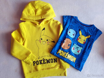 Pokemon Pikachu mikina, mikinka žlutá a tričko, vel.110/116