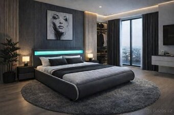 Postel designová s osvětlením, matrací i rošty Nová