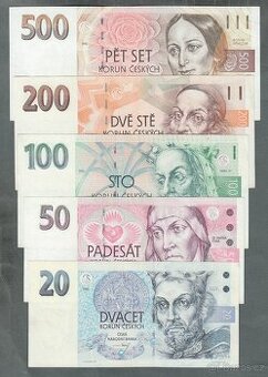 Staré bankovky sestava vydání 1993 VZÁCNÉ 20-500 Kč, pěkné