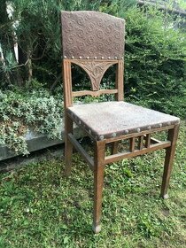 Starožitné židle, secesní, kožené 2ks - 1
