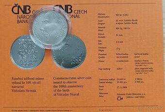 Stříbrná 200kč ČNB 2000/Vítězslav Nezval