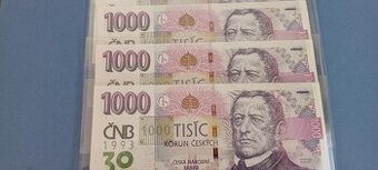 R01 sada 1000Kč s přítiskem UNC