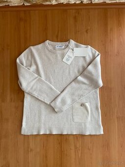 Luxusní dámský béžový svetr s krystal květem - vel. M