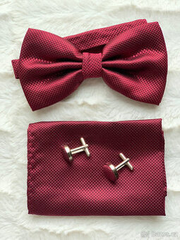 Pánský set motýlek+kapesníček, červený odstín - 1