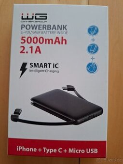 Powerbanka 5 000 mAh + kabel - černá