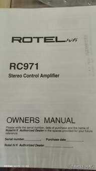 Prodám manuál Rotel RC971