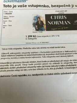 Prodám dvě vstupenky na 28.5.2025 Chris Norman
