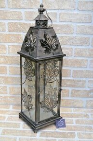 Rustikální kovová lucerna 66 cm - khaki patina - 1