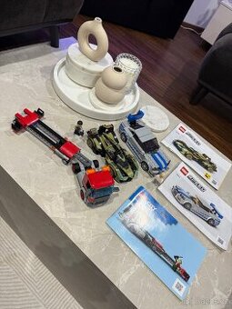 Sada autíček Lego + vrtulník na odtahovku ( není na fotce )