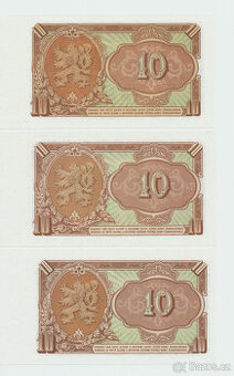 Bankovka 10 korun Československo 1953 v sadě 3ks UNC