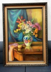 Obraz "Zátiší váza s velkou kyticí a jablkem" - SLEVA - 1
