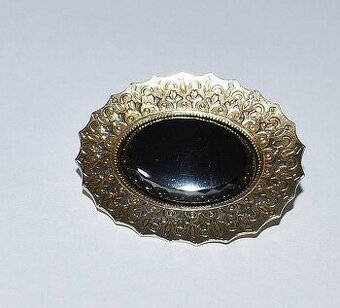 Starožitná stříbrná pozlacená brož - Vintage