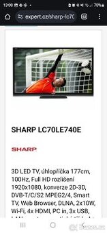 Prodam televizi Sharp LC-70LE740E úhlopříčka 177 cmtelevizi