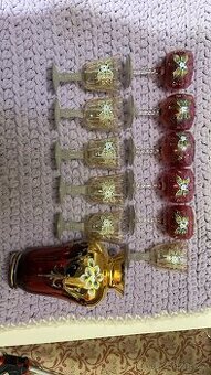 Sada červené + oranžové borské sklo + karafa