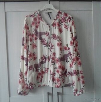 Bílá bunda bundička bomber s květinami - M