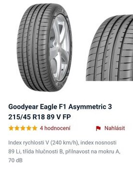 prodám letní pneu Goodyear Eagle F1 Asymmetric 3