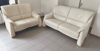 Kožená sedací souprava s křeslem - TOP STAV, PRAVÁ KŮŽE