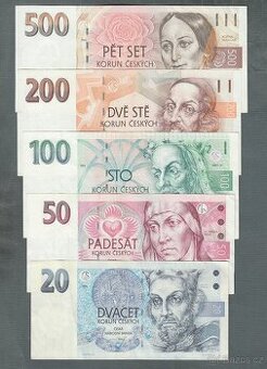 Staré bankovky sestava vydání 1993 VZÁCNÉ 20-500 Kč, pěknÉ