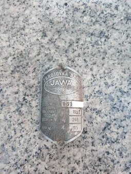Jawa 250 pérák typ Zbrojovka výrobní štítek