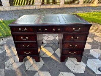 Psací stůl mahagon zelená kůže