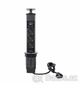 Výsuvná rozbočovací zásuvka s 2x USB A, SCHUKO