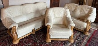 Rustikální kožená dubová souprava 3+2+1, 6287