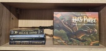 Harry Potter Box set + doplňkové knížky + hůlka