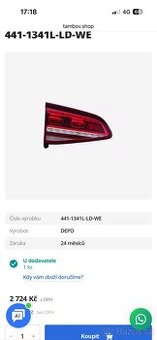 Zadní levé vnitřní světlo - Golf 7