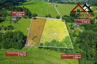 Pozemek 8.390 m² s možností výstavby RD, výhled na Beskydy, 