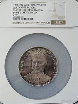 Stříbrná medaile 1968 - Alexander Dubček -mapa Československ