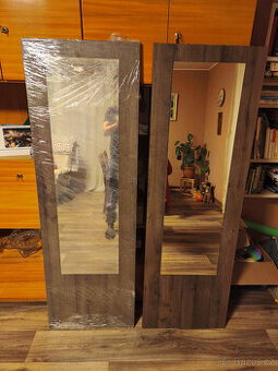 Zrcadlo s dřevěným rámem 2x, 168x55 cm, zánovní