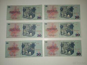 BANKOVKY 20 KČS, 1970, SÉRIE H, L, PĚKNÉ STAVY