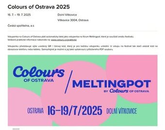 💥 PRODÁM 4 VSTUPENKY NA COLOURS OF OSTRAVA 2025 💥