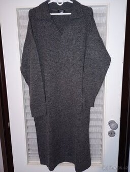 Nové dlouhé úpletové šaty tmavě šedé vel.46