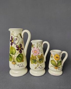 Nádherná sada unikátních keramických ručně malovaných džbánu