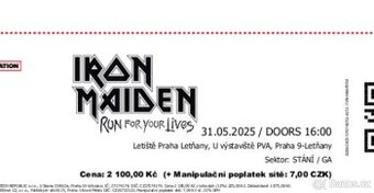 Prodám lístek Iron Maiden vstupenka