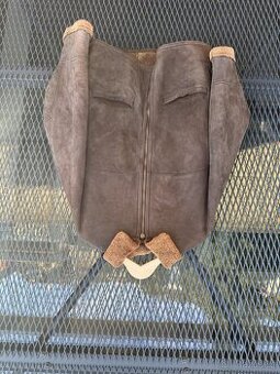 Hnedá kožená/kožušinová bunda (shearling štýl)