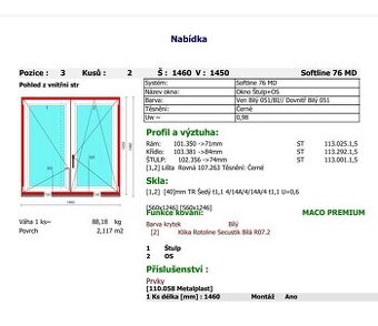 Okno trojsko bez sloupku 1460 x 1450 mm