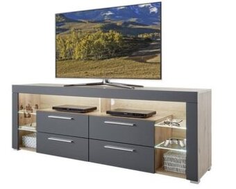 TV stolek Goal, dub/šedý, s osvětlením