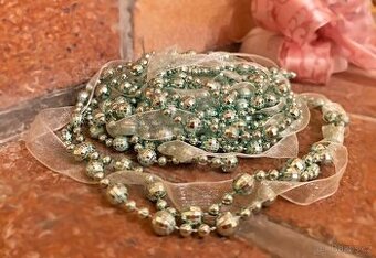 Dekorace Girlanda perličky se stužkou Mint 270 cm