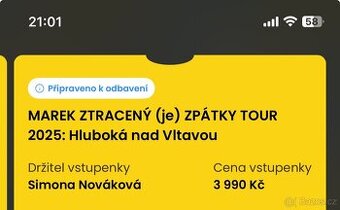 VIP Vstupenka Marek Ztracený -Hluboká nad Vltavou