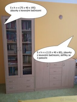 Prodám knihovnu a dvě komody
