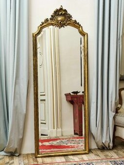 Velké zlacené zrcadlo s fasetou v rokokovém stylu V 199 cm