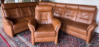 Rohová kožená sedací souprava s křeslem,6353